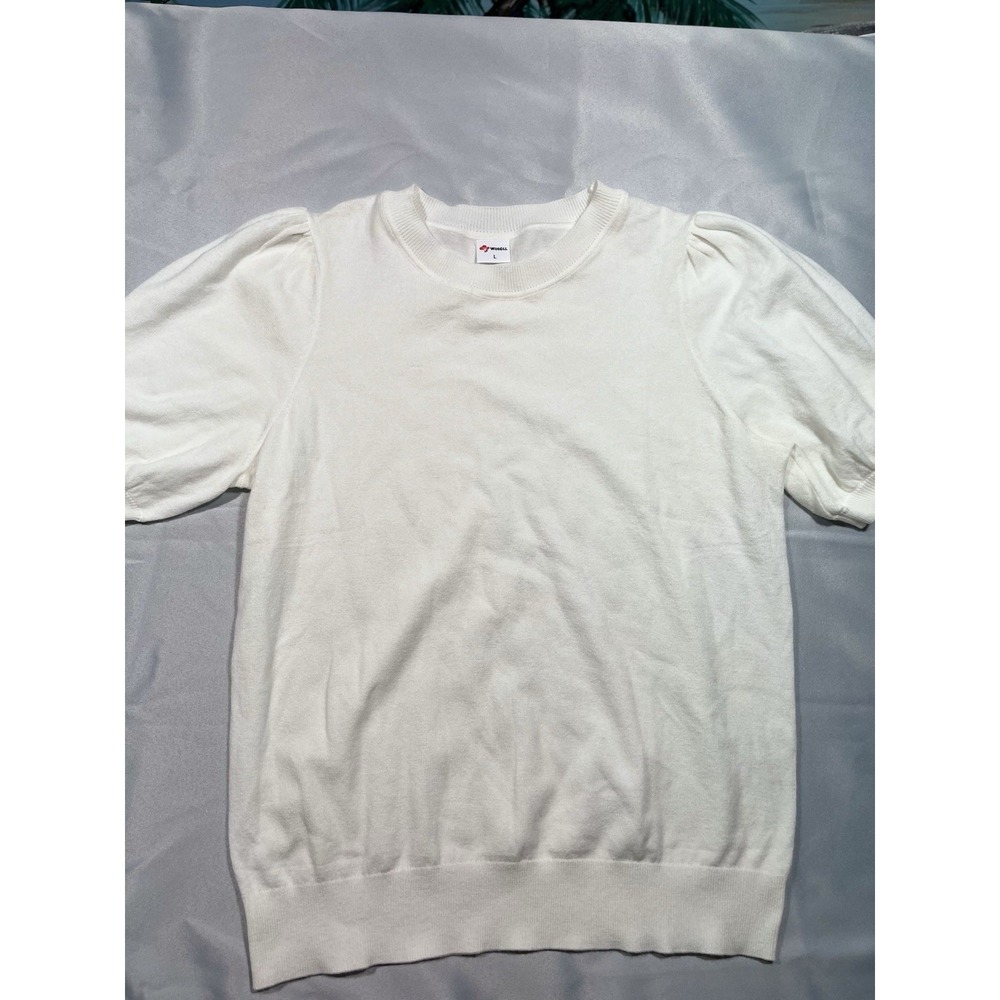 WIHOLL Women's Short Sleeve Crop Top light Sweater, Lilee White W-L